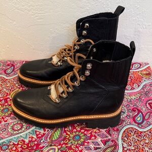 Marc Fisher LTD Izzie genuine shearling lug sole boot in black leather - Size 7